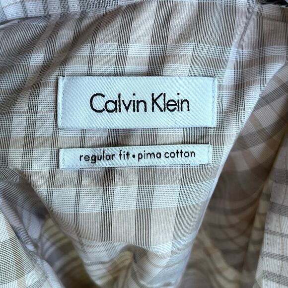 Calvin Klein Men's Khaki And Grey Button Down Shirt Size 16 1/2. NEW - Picture 8 of 11